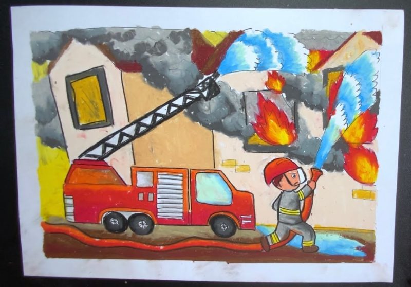 vẽ tranh phòng chống cháy nổ lính cứu hỏa dập đám cháy