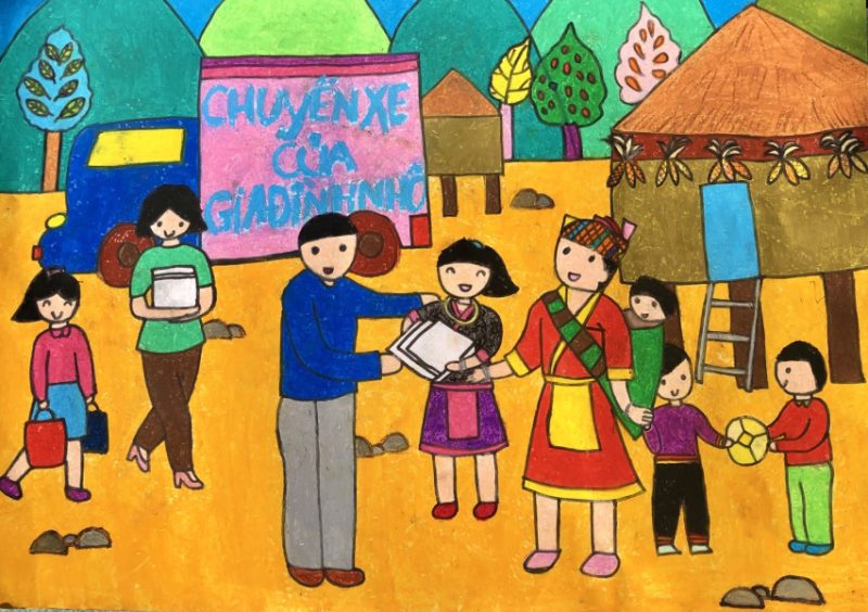 vẽ tranh thiếu nhi làm nghìn việc tốt chuyến xe tình thương cho người đồng bào