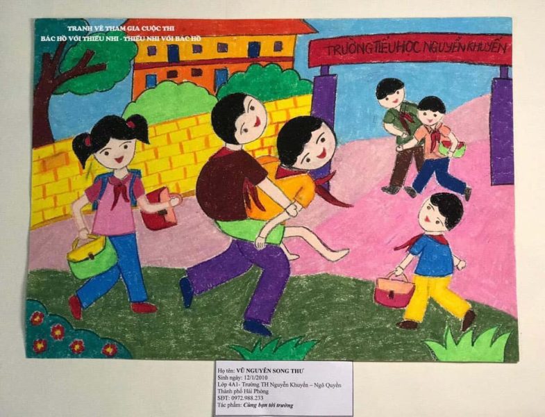 vẽ tranh thiếu nhi làm nghìn việc tốt cõng bạn đến lớp