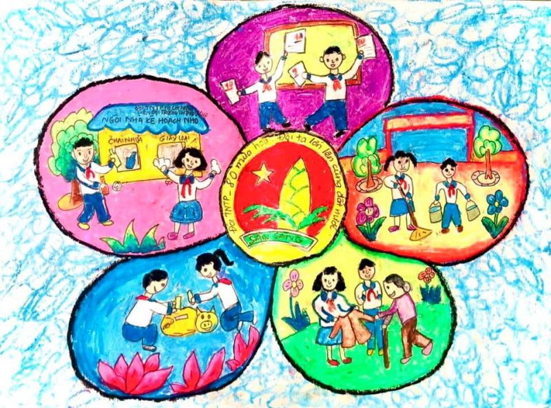 vẽ tranh thiếu nhi làm nghìn việc tốt mỗi cánh hoa là một việc có ích