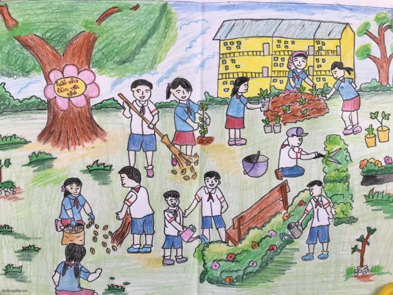Vẽ tranh thiếu nhi làm nghìn việc tốt tuổi nhỏ làm việc nhỏ