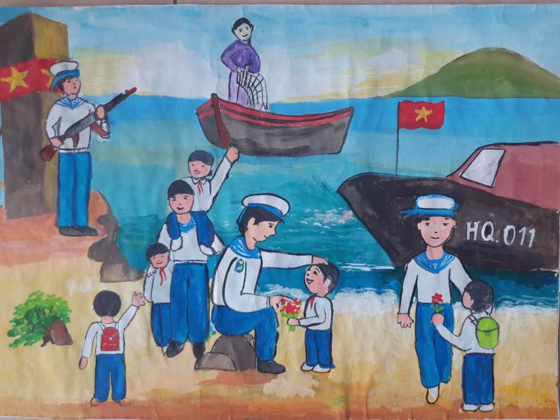 Vẽ tranh về chủ đề tự hào là công dân Việt Nam em ra đảo thăm chú bộ đội hải quân