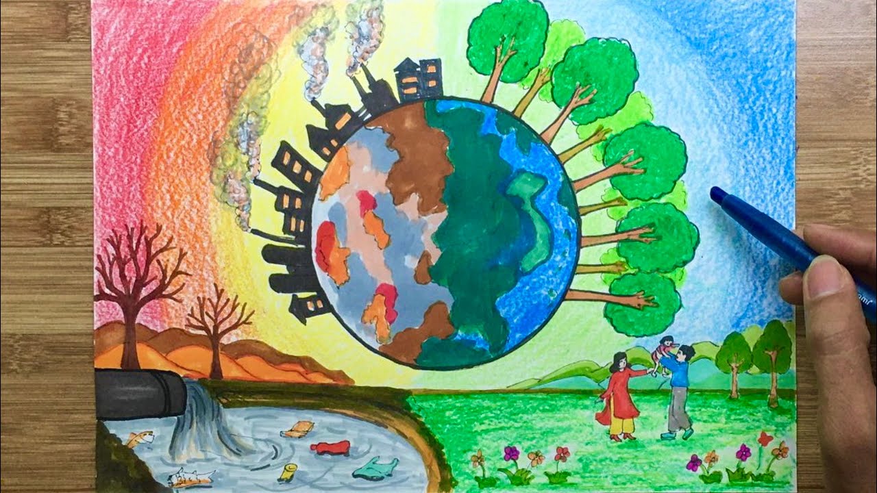Cách vẽ Tranh Vì môi trường trong tương lai  Environmental painting  tutorial  ART Hạnh Phúc  YouTube