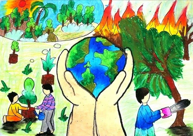 tranh vẽ đề tài vì môi trường tương lai nâng niu trái đất trong bàn tay