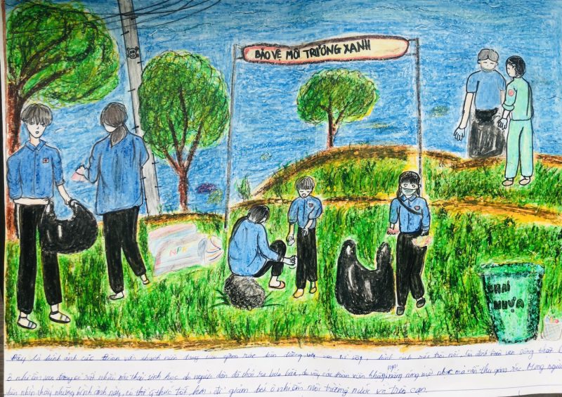 tranh vẽ Vì môi trường tương lai thiếu niên tình nguyện bảo vệ môi trường