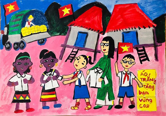 Tự hào vẽ công dân Việt Nam, quyên góp quần áo cho trẻ em đồng bào