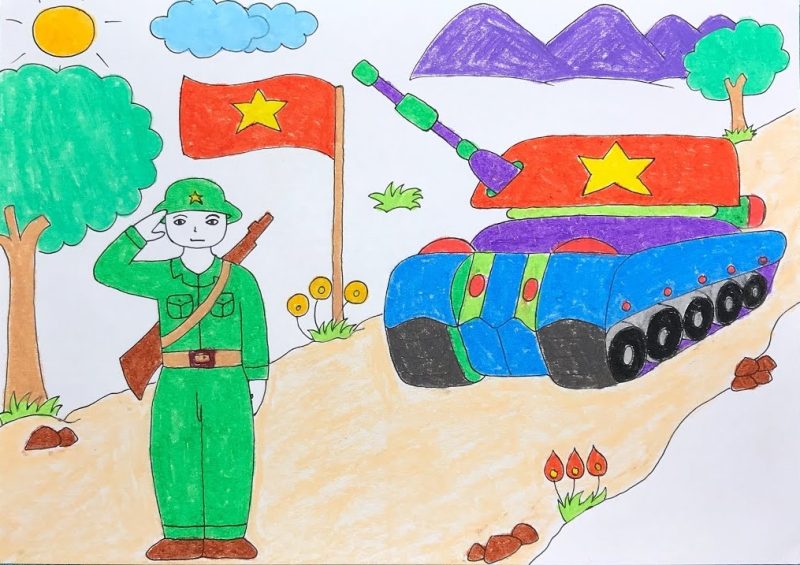 Vẽ tranh tự hào là công dân Việt Nam Vẽ chú bộ đội đứng nghiêm