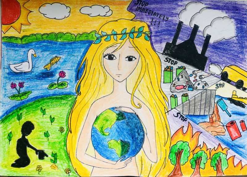 vẽ tranh Vì môi trường tương lai mẹ thiên nhiên bảo vệ trái đất