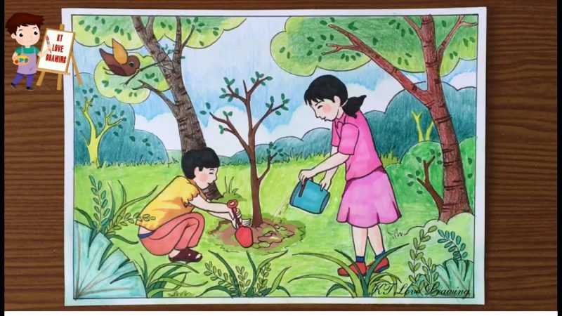 Vẽ về chủ đề lao động trồng cây đất và nước