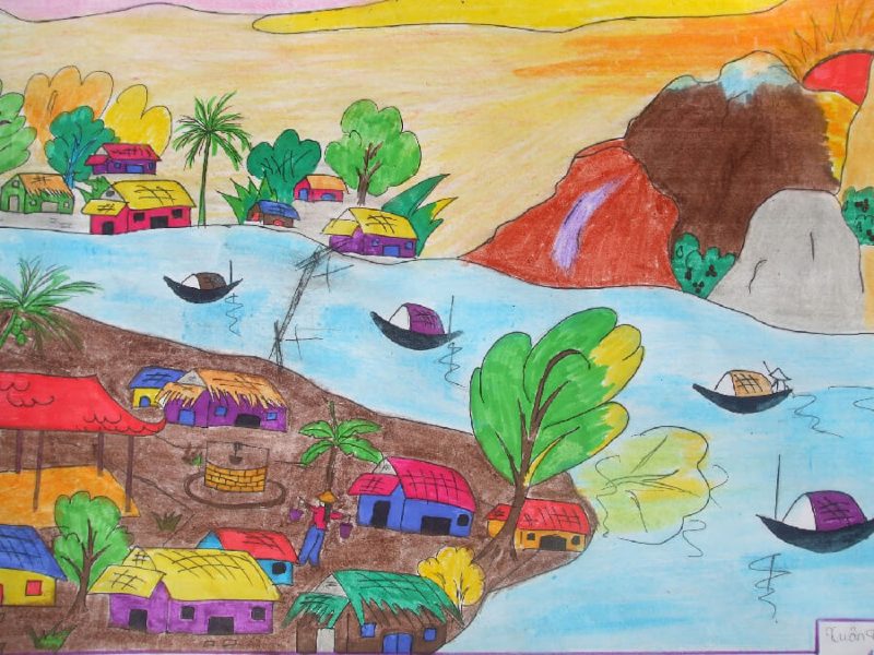 Vẽ thế giới với những phong cảnh và dòng sông đầy màu sắc