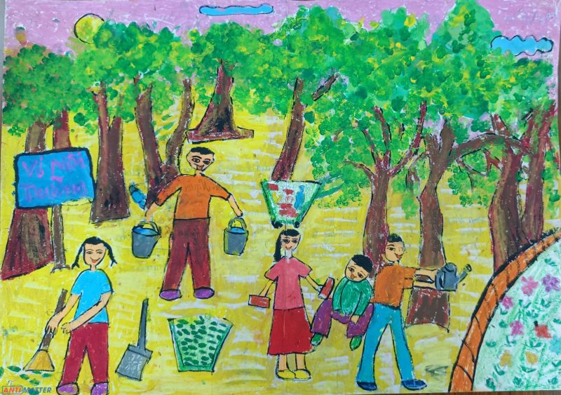 vẽ tranh công viên xanh trong lòng thành phố đẹp nhất